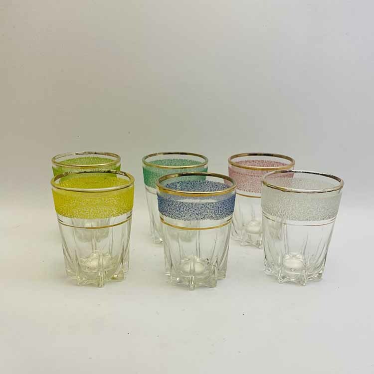 Six Vintage Frosted Band Shot Glasses Bettys Retro NZ